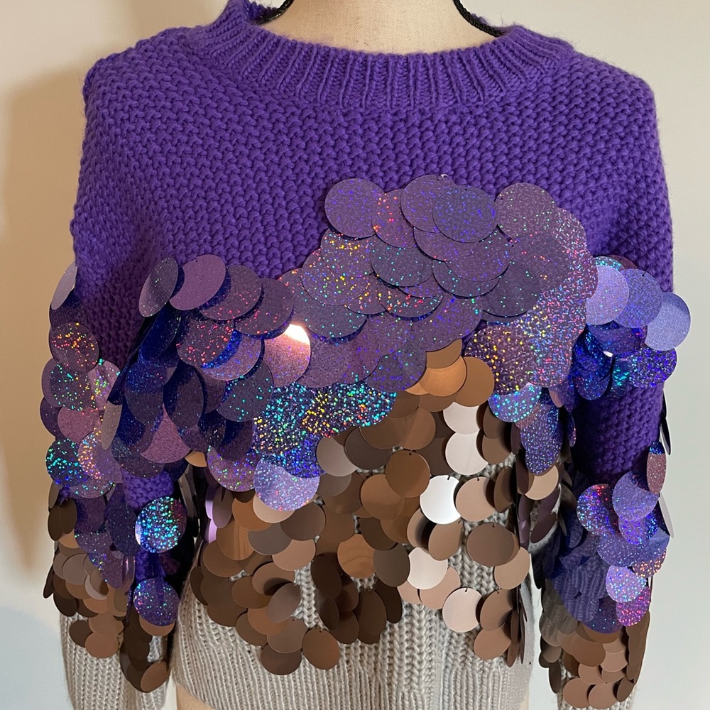 Purple and grayish long sleeve sweater. With tag. Size 2